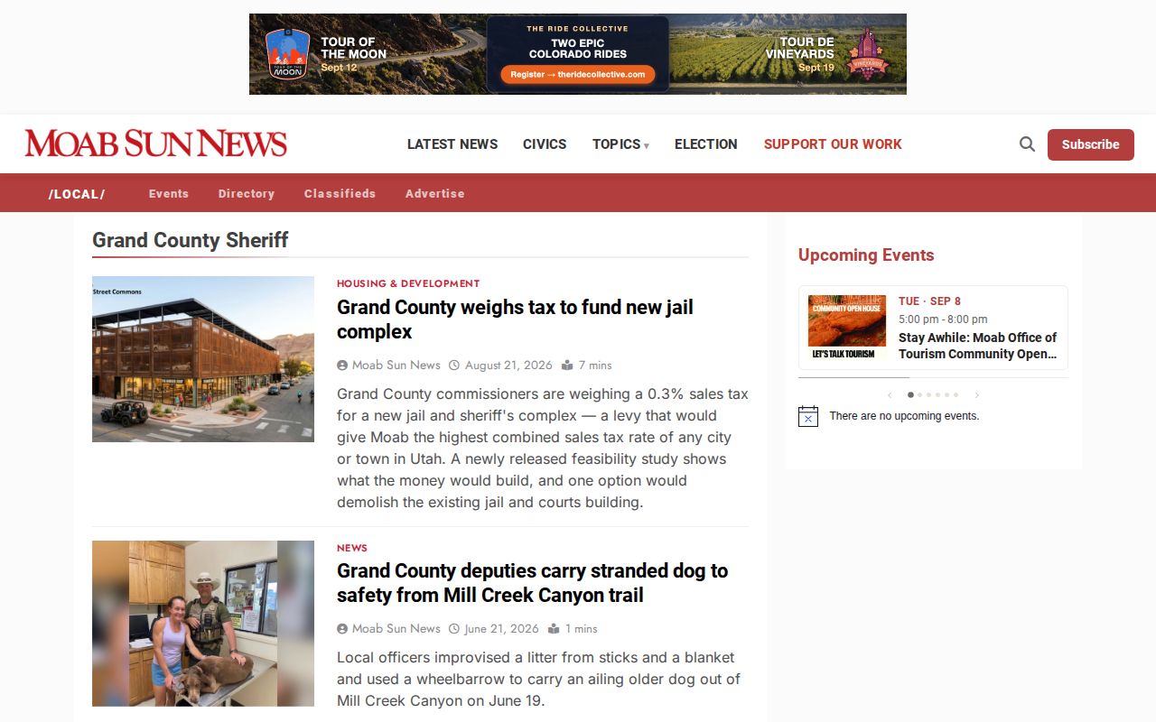 Grand County crime-news record coverage on the Moab Sun News Sheriff topic