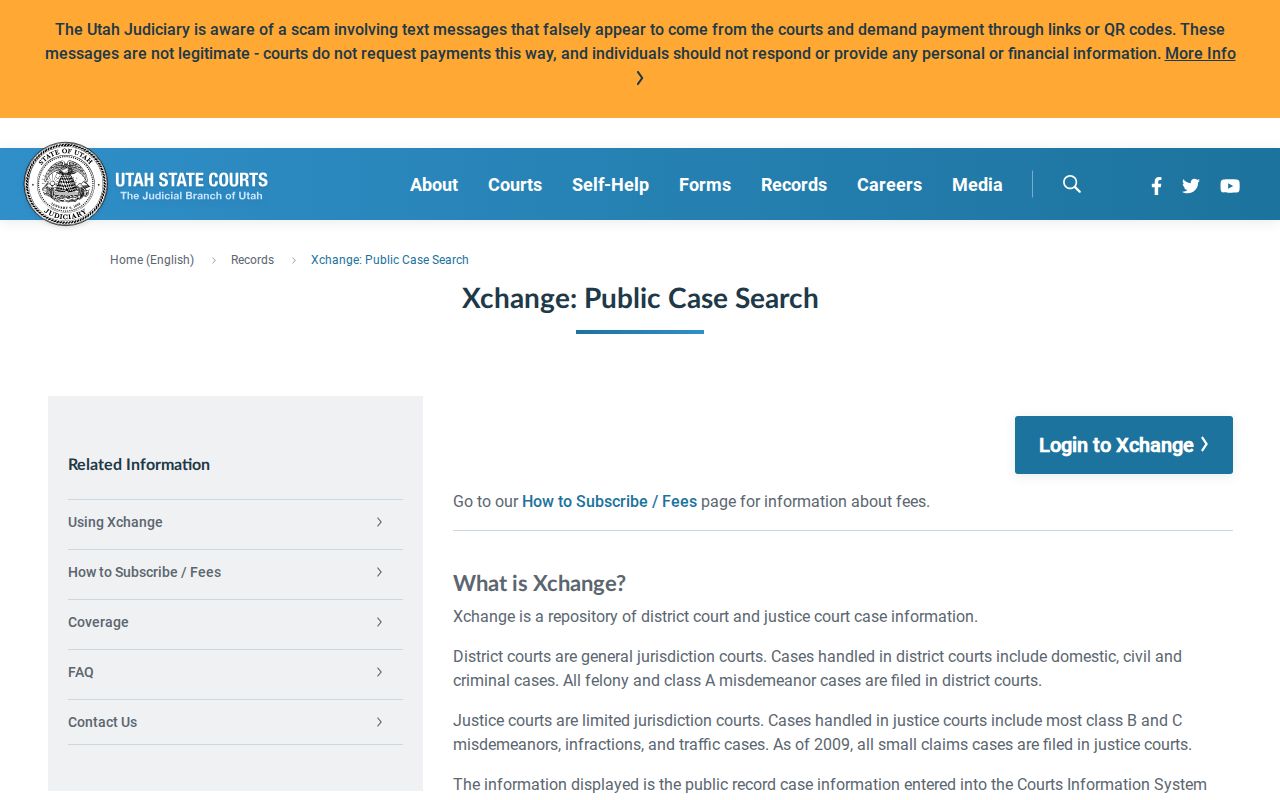 Utah Xchange public court record search for Grand County cases